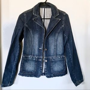 Denim Blazer with Distressed Details